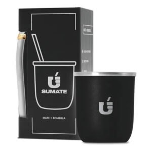 Mate Termico Acero Inoxidable Mas Bombilla Premium Color Viajero Negro