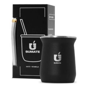 Mate Termico Sumate Acero Inoxidable Mas Bombilla Premium Color King Negro